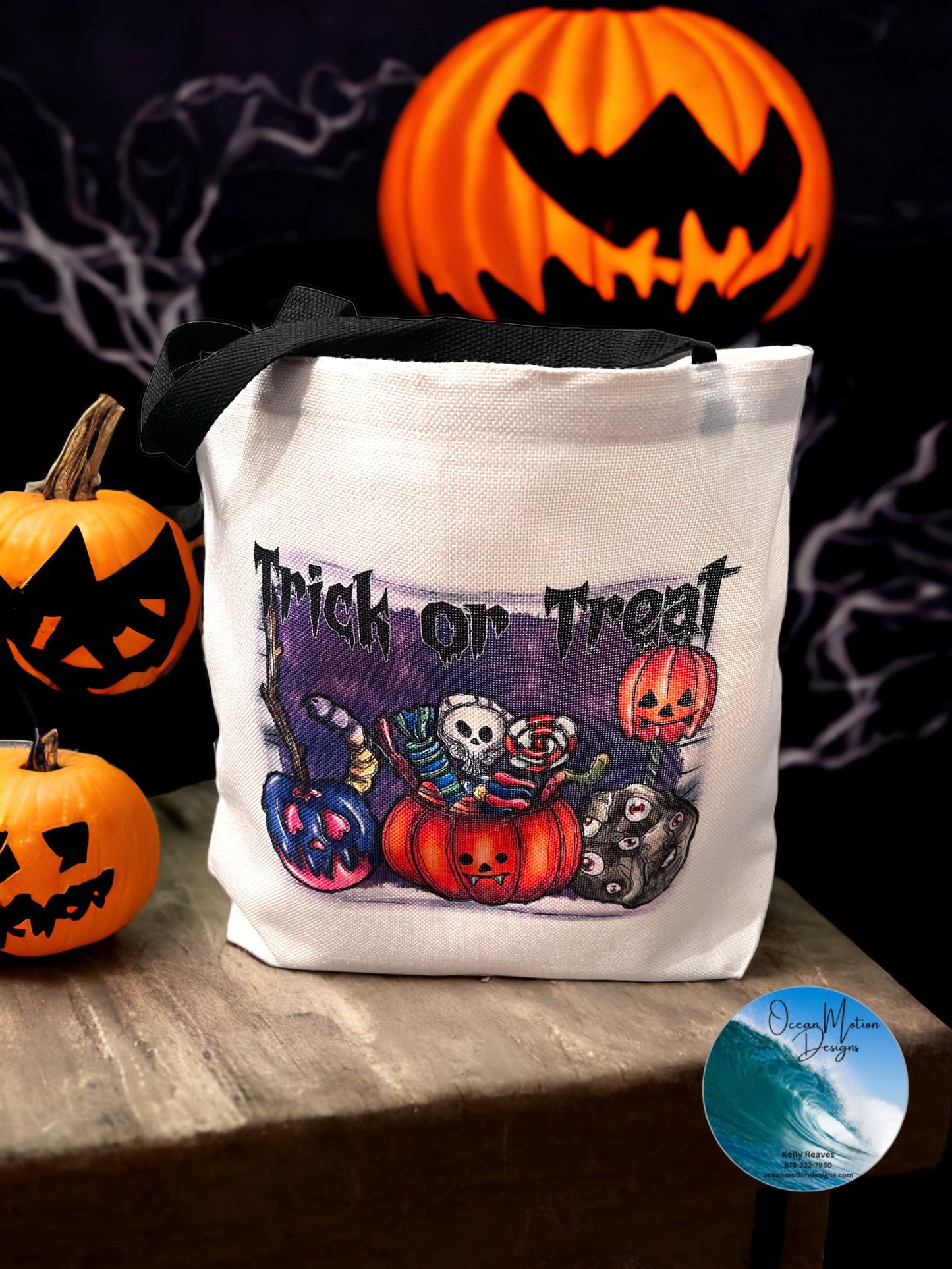 Halloween Trick or Treat Purple Pumpkins Tote Bag