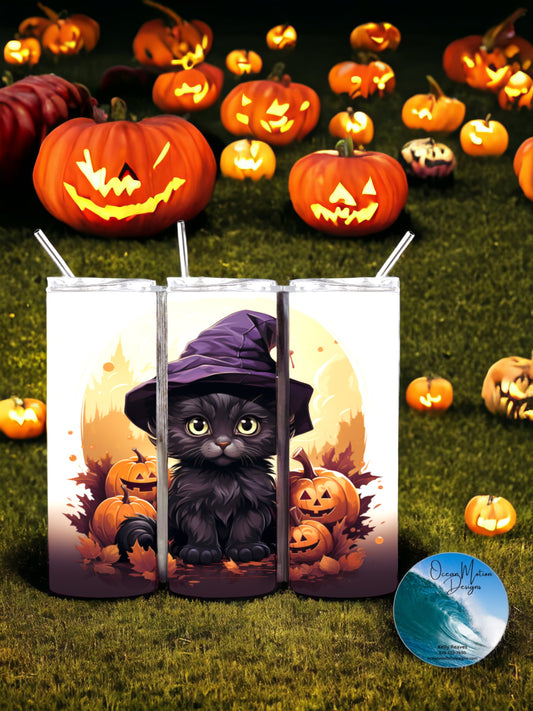 Halloween Black Kitten Tumbler